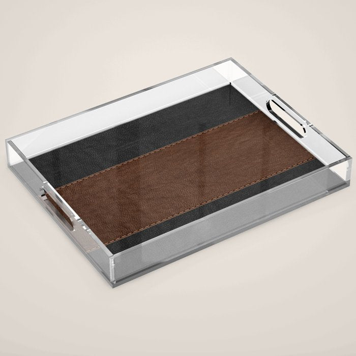 Image of a Brown & Black Stitched Leather Image Acrylic Tray Gallery Image 1