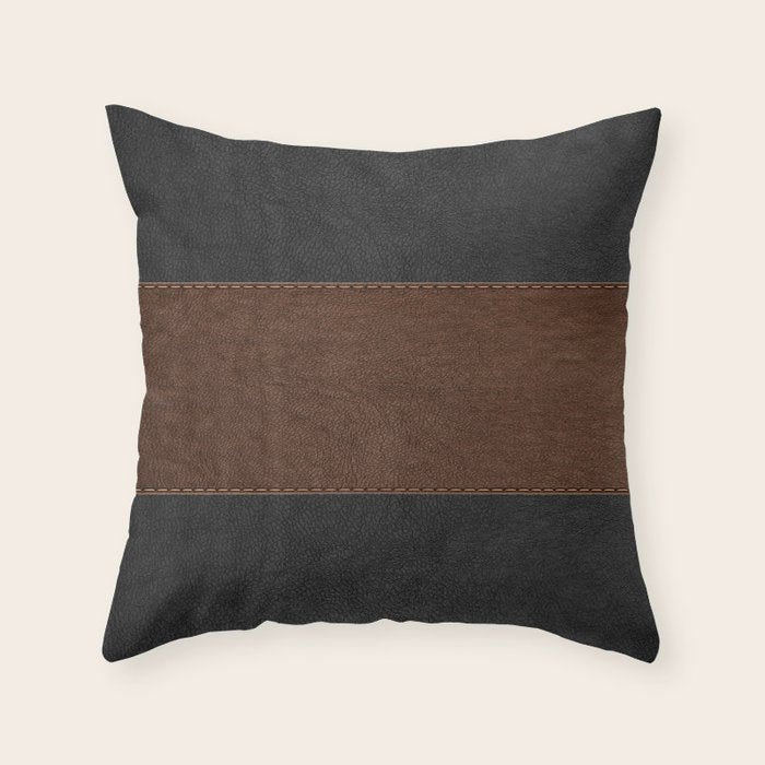 Image of a Brown & Black Stitched Leather Image Throw Pillow