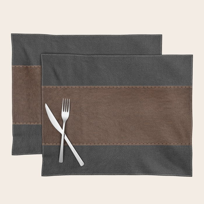 Image of a Brown & Black Stitched Leather Image Placemat Gallery Image 1