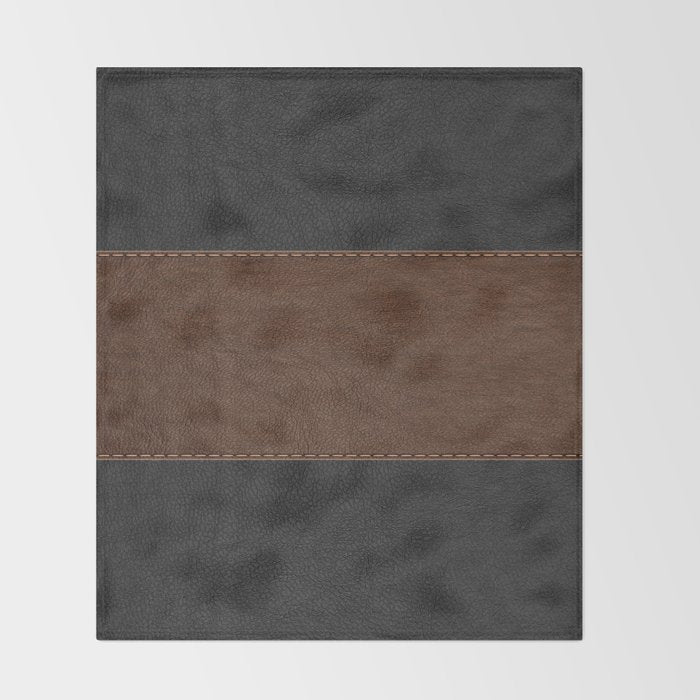 Image of a Brown & Black Stitched Leather Image Throw Blanket Gallery Image 2