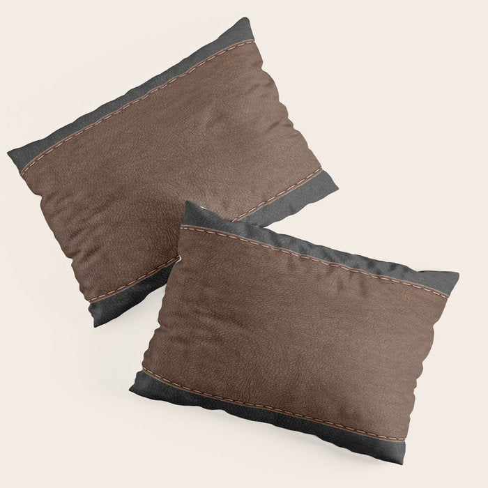 Image of a Brown & Black Stitched Leather Image Pillow Sham Gallery Image 3