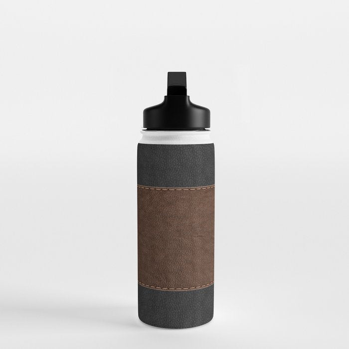 Image of a Brown & Black Stitched Leather Image Water Bottle Gallery Image 3