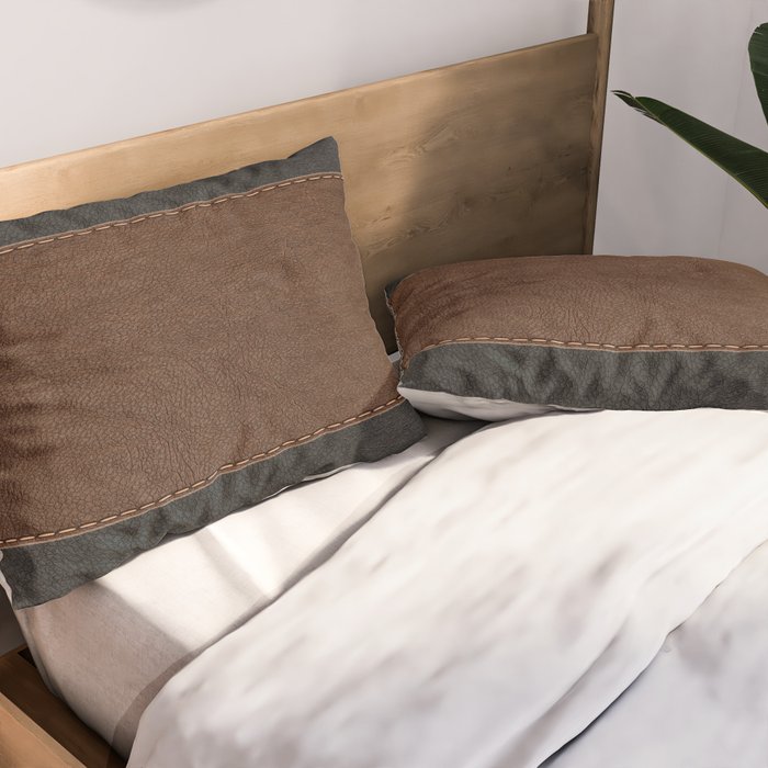 Image of a Brown & Black Stitched Leather Image Pillow Sham Gallery Image 2