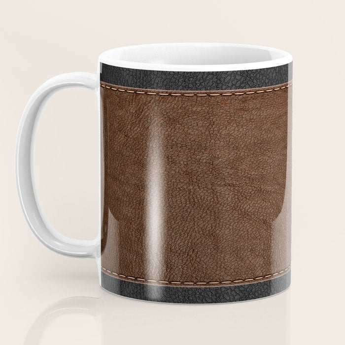 Image of a Brown & Black Stitched Leather Image Coffee Mug Gallery Image 3