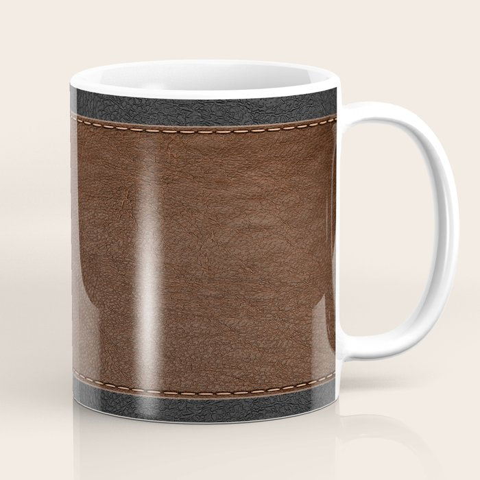 Image of a Brown & Black Stitched Leather Image Coffee Mug Gallery Image 1