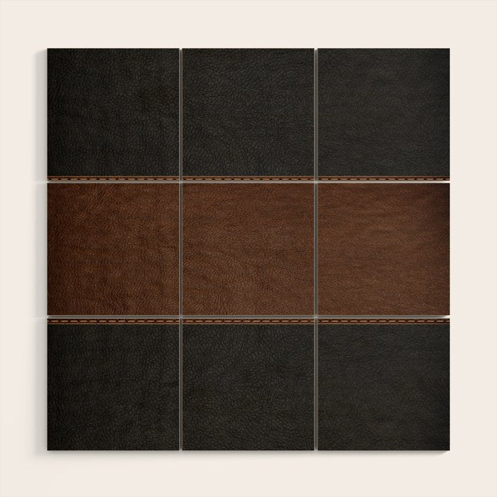 Image of a Brown & Black Stitched Leather Image Wood Wall Art Gallery Image 1