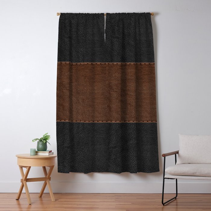 Image of a Brown & Black Stitched Leather Image Window Curtain Gallery Image 5