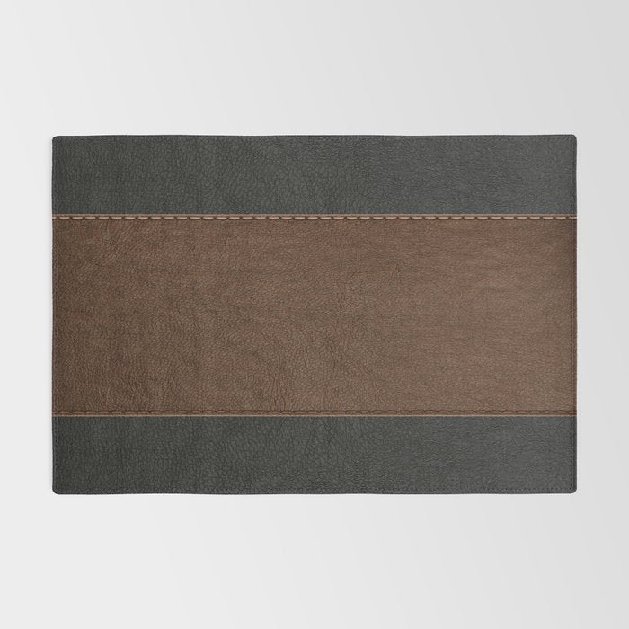 Image of a Brown & Black Stitched Leather Image Rug Gallery Image 2