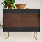 Image of a Brown & Black Stitched Leather Image Credenza Gallery Image 1