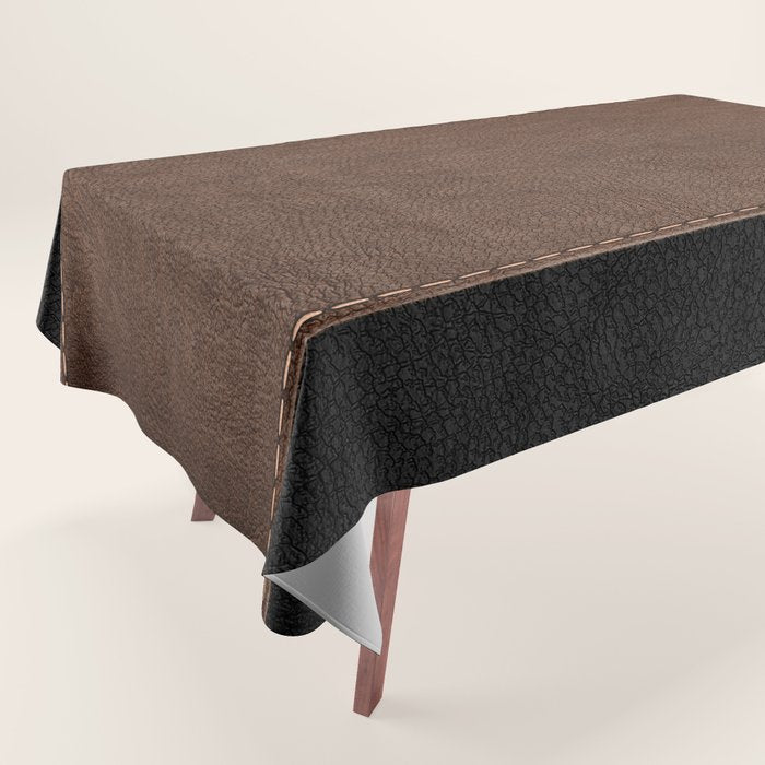 Image of a Brown & Black Stitched Leather Image Tablecloth Gallery Image 1