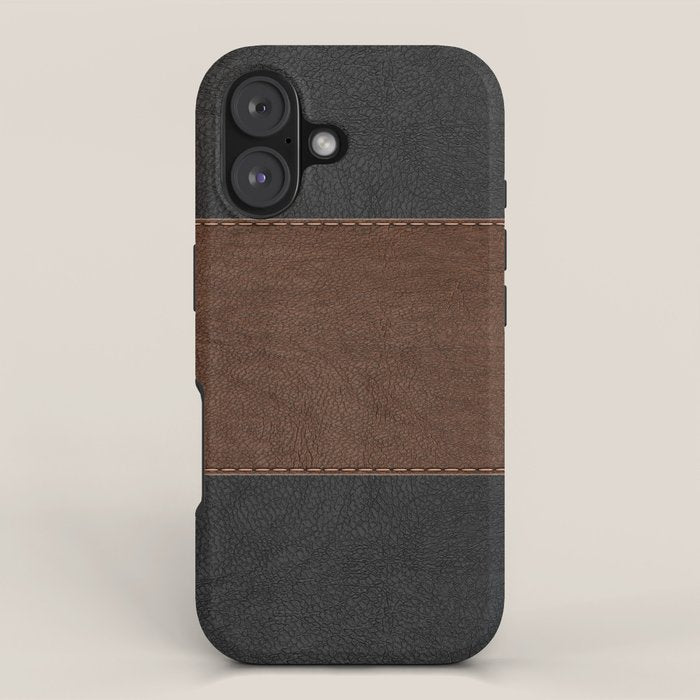 Image of a Brown & Black Stitched Leather Image iPhone Case Gallery Image 1