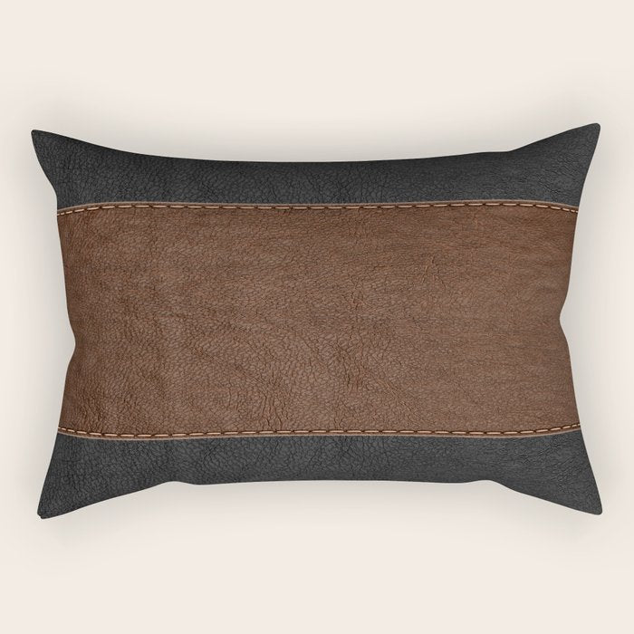 Image of a Brown & Black Stitched Leather Image Rectangular Pillow Gallery Image 2