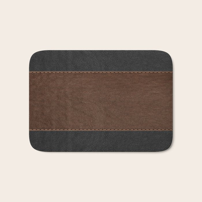 Image of a Brown & Black Stitched Leather Image Bath Mat Gallery Image 1