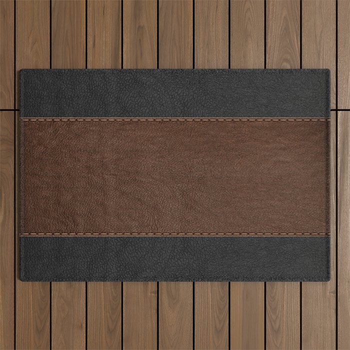Image of a Brown & Black Stitched Leather Image Outdoor Rug Gallery Image 1