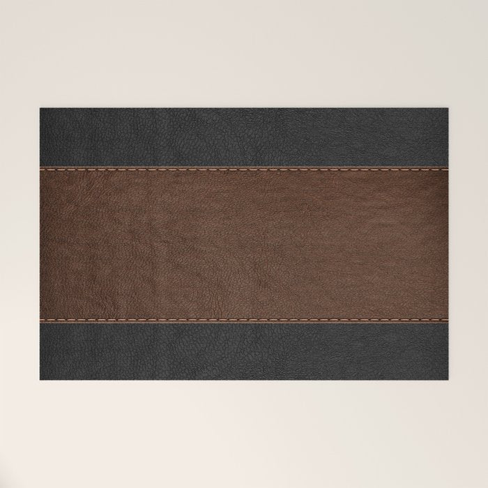 Image of a Brown & Black Stitched Leather Image Welcome Mat Gallery Image 1