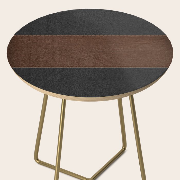 Image of a Brown & Black Stitched Leather Image Side Table Gallery Image 2