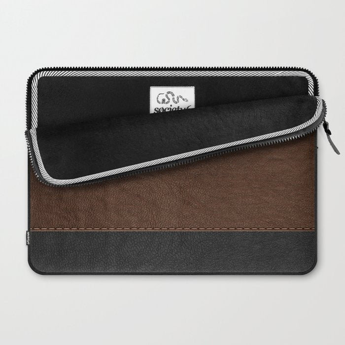Image of a Brown & Black Stitched Leather Image Laptop Sleeve Gallery Image 2