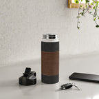 Image of a Brown & Black Stitched Leather Image Water Bottle Gallery Image 4