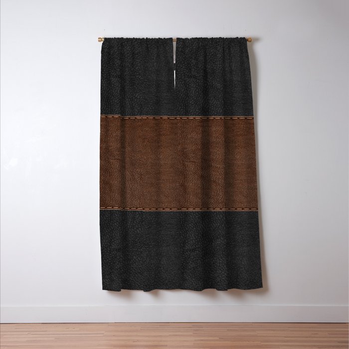 Image of a Brown & Black Stitched Leather Image Window Curtain Gallery Image 3
