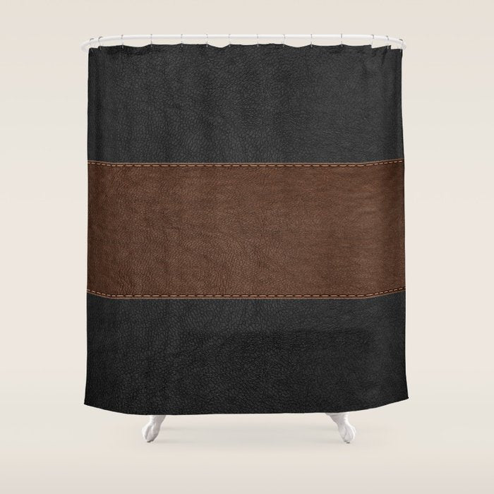 Image of a Brown & Black Stitched Leather Image Shower Curtain Gallery Image 1