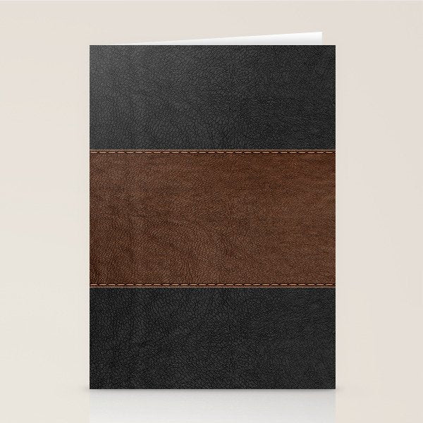 Image of a Brown & Black Stitched Leather Image Stationery Card Gallery Image 1