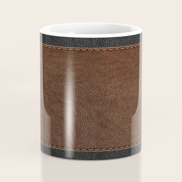 Image of a Brown & Black Stitched Leather Image Coffee Mug Gallery Image 4