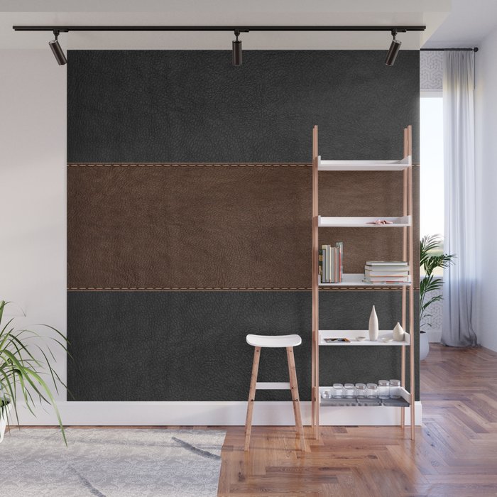 Image of a Brown & Black Stitched Leather Image Wall Mural Gallery Image 1