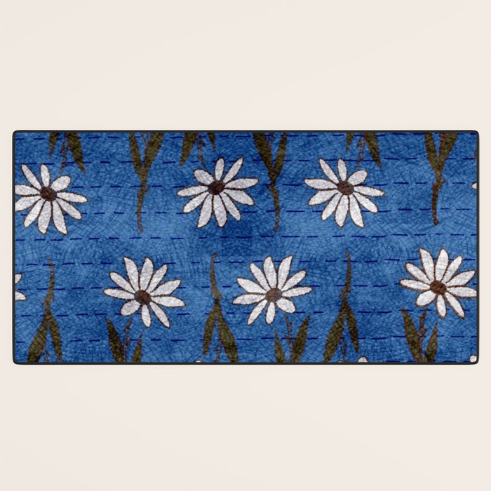 Vibrant Daisies on Cobalt  Desk Mat Gallery Image 3