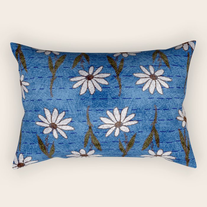 Vibrant Daisies on Cobalt  Rectangular Pillow Gallery Image 1