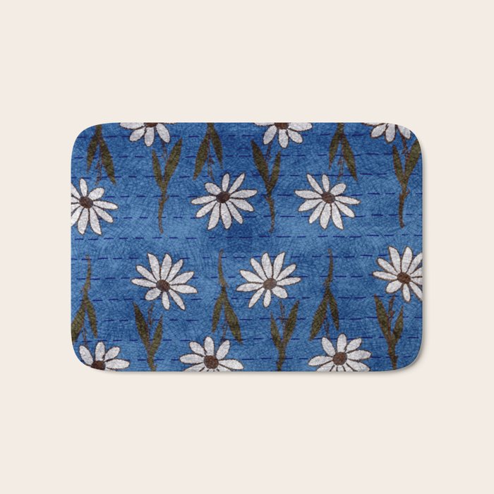 Vibrant Daisies on Cobalt  Bath Mat Gallery Image 1