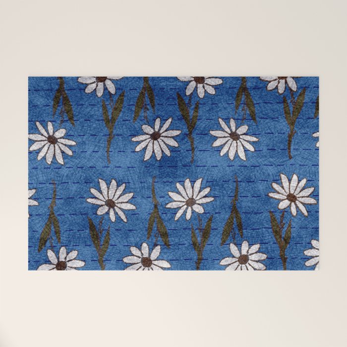 Vibrant Daisies on Cobalt  Welcome Mat Gallery Image 1