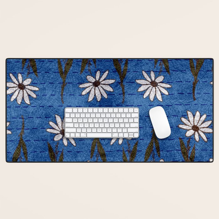 Vibrant Daisies on Cobalt  Desk Mat Gallery Image 1
