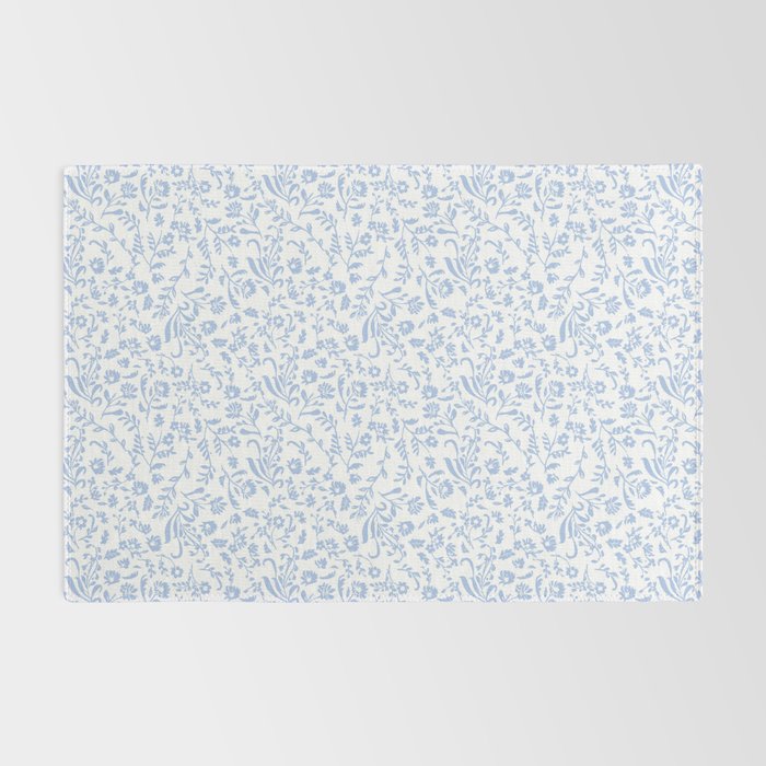Ditsy Toile Floral Blue and White Rug Gallery Image 2