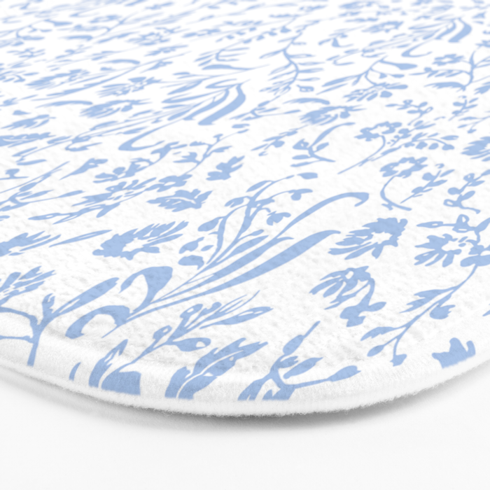 Ditsy Toile Floral Blue and White Bath Mat Gallery Image 3