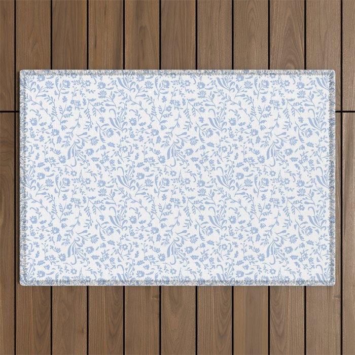 Ditsy Toile Floral Blue and White Outdoor Rug Gallery Image 1