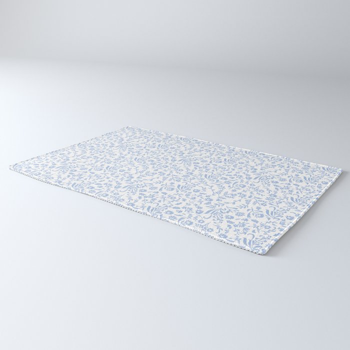Ditsy Toile Floral Blue and White Rug Gallery Image 3