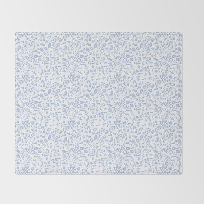 Ditsy Toile Floral Blue and White Throw Blanket Gallery Image 2