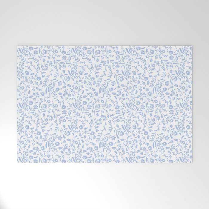 Ditsy Toile Floral Blue and White Welcome Mat Gallery Image 1