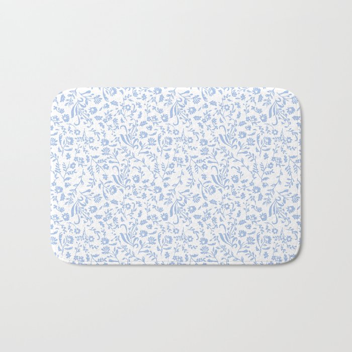 Ditsy Toile Floral Blue and White Bath Mat Gallery Image 1