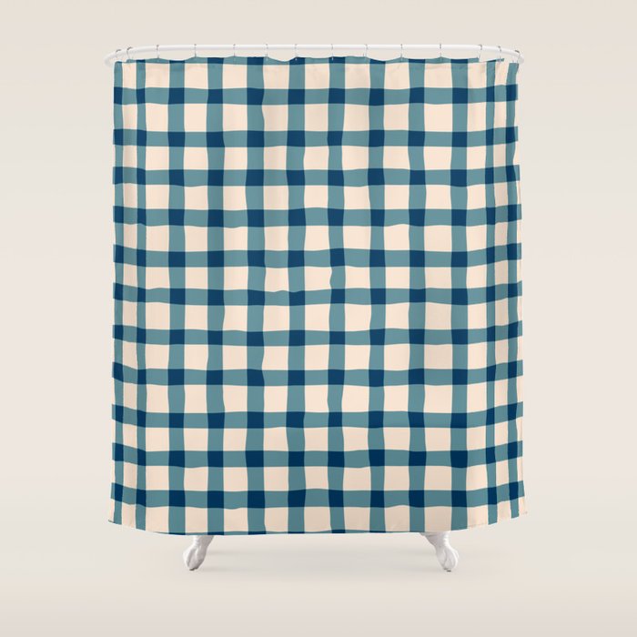 Organic Gingham Blue Shower Curtain Gallery Image 1
