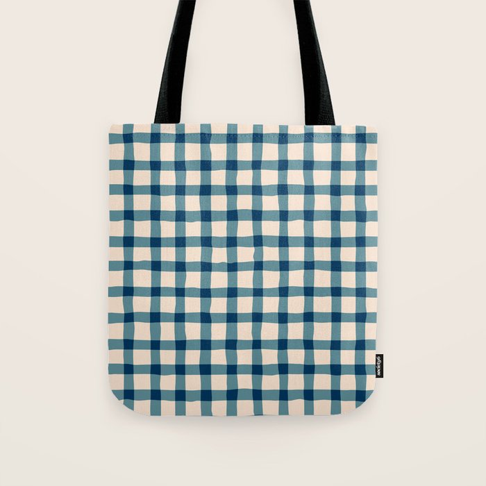 Organic Gingham Blue Tote Bag Gallery Image 1