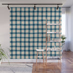 Organic Gingham Blue Wall Mural Gallery Image 1