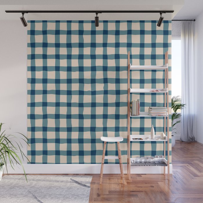Organic Gingham Blue Wall Mural Gallery Image 1