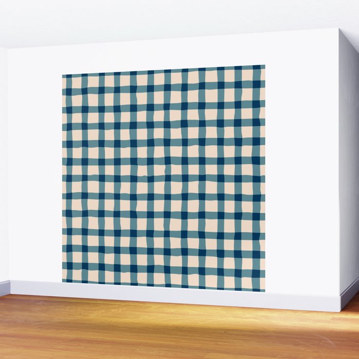 Organic Gingham Blue Wall Mural Gallery Image 2