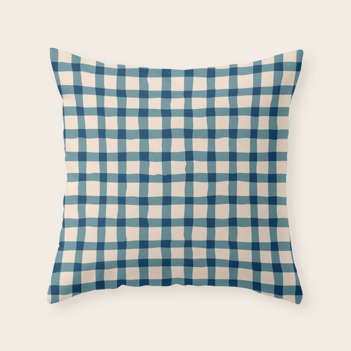 Organic Gingham Blue Throw Pillow Gallery Image 6