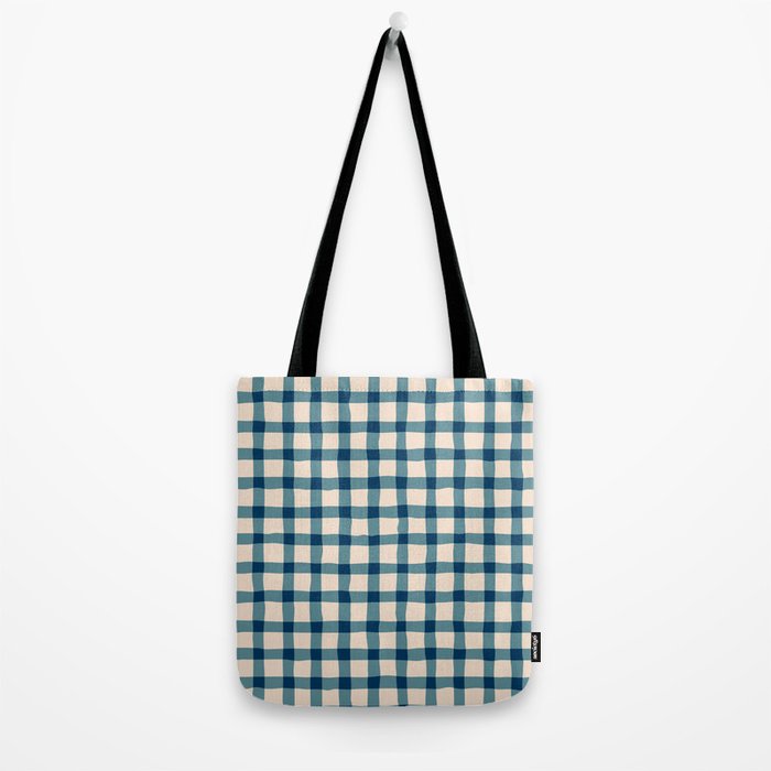 Organic Gingham Blue Tote Bag Gallery Image 2