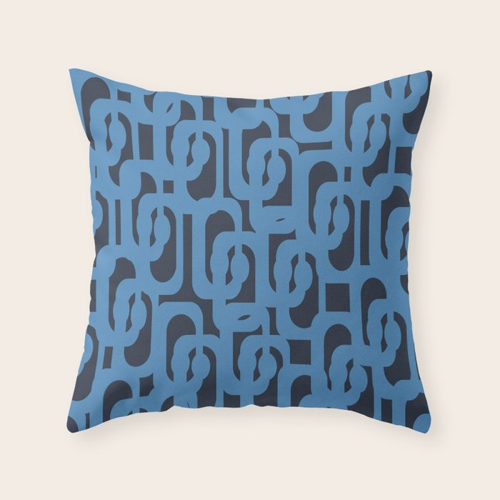 Mid Century Modern Loop Blue on Blue Abstract Pattern Throw Pillow Gallery Image 6