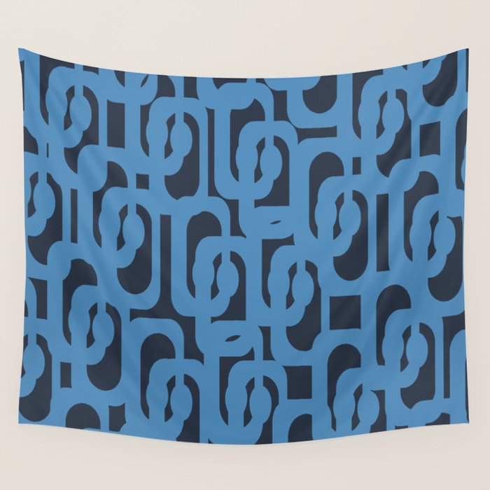 Mid Century Modern Loop Blue on Blue Abstract Pattern Wall Tapestry Gallery Image 4