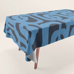Mid Century Modern Loop Blue on Blue Abstract Pattern Tablecloth Gallery Image 1