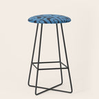 Mid Century Modern Loop Blue on Blue Abstract Pattern Stool Gallery Image 1